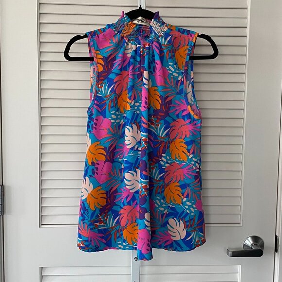NWOT Haptics by Holly Harper Mock Neck Tank, Bright Tropical Floral, Size S - Picture 1 of 6